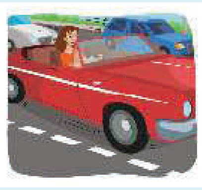 Sarah driving her car to work